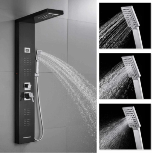 Panneau de douche noir Système de jets de massage pour le corps avec cascade et douche à main